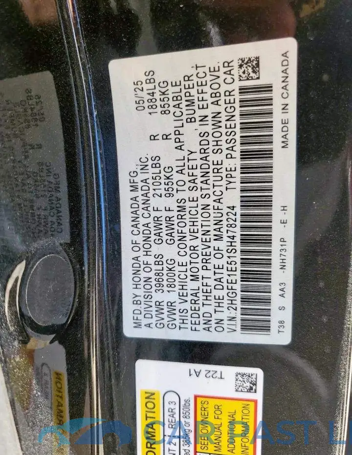 2HGFE1E51SH478224# 12