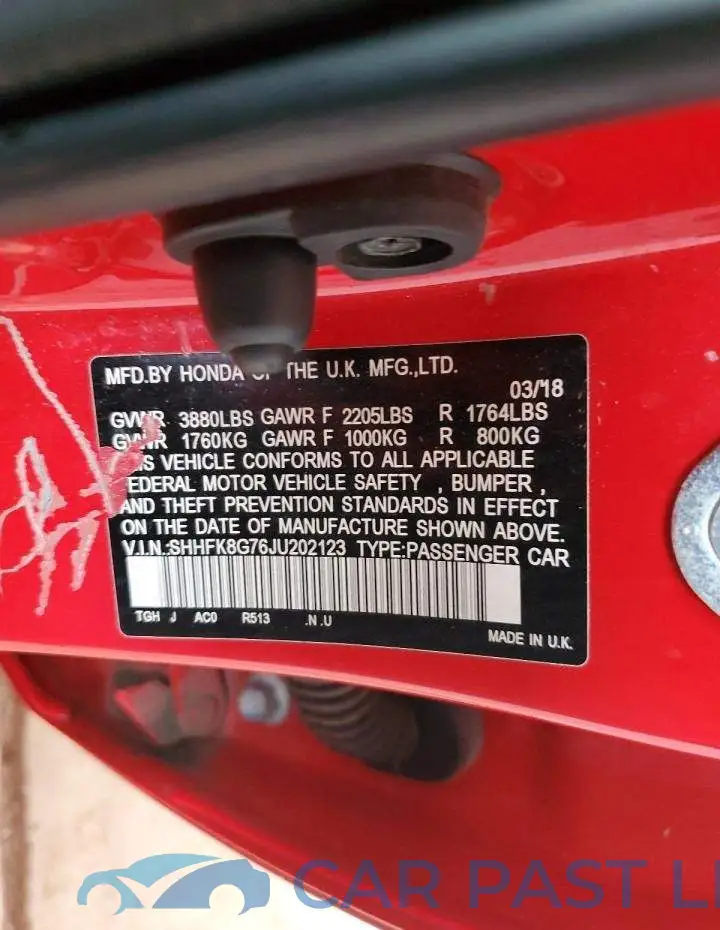 SHHFK8G76JU202123# 13