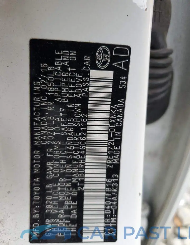 2T1BURHE4GC621162# 12