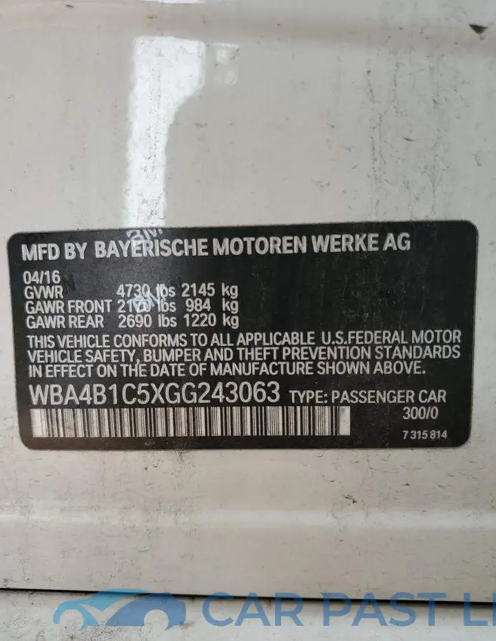 WBA4B1C5XGG243063# 12