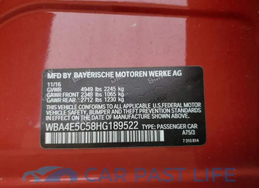 WBA4E5C58HG189522# 12