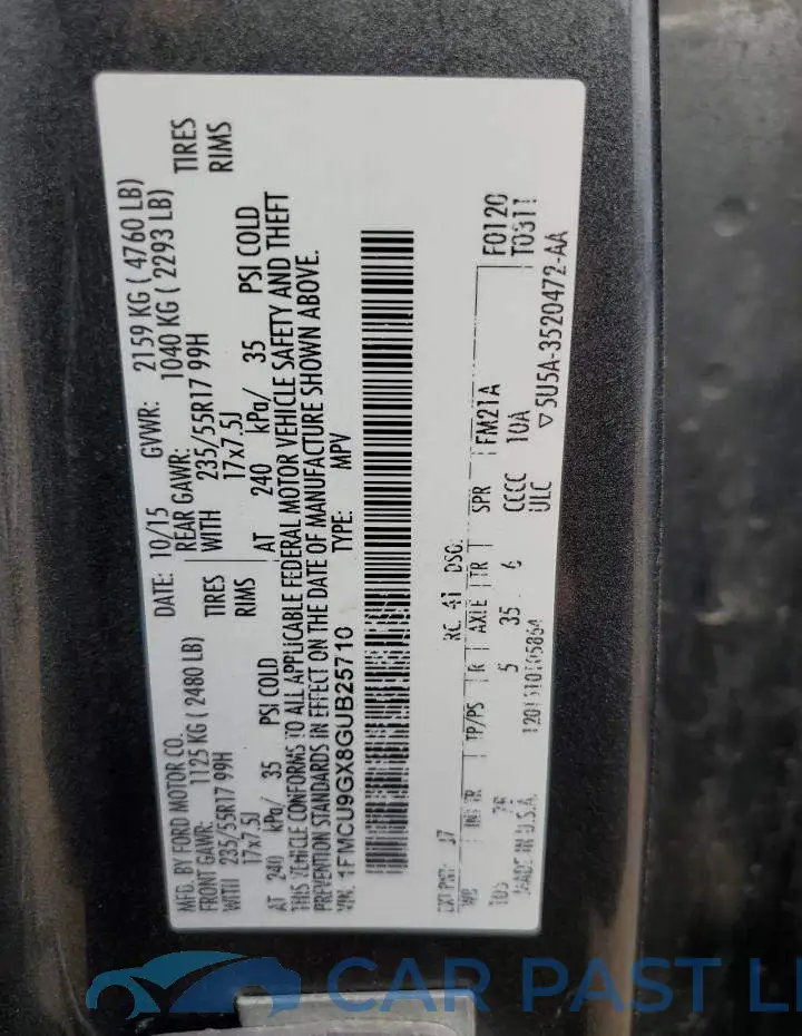 1FMCU9GX8GUB25710# 12