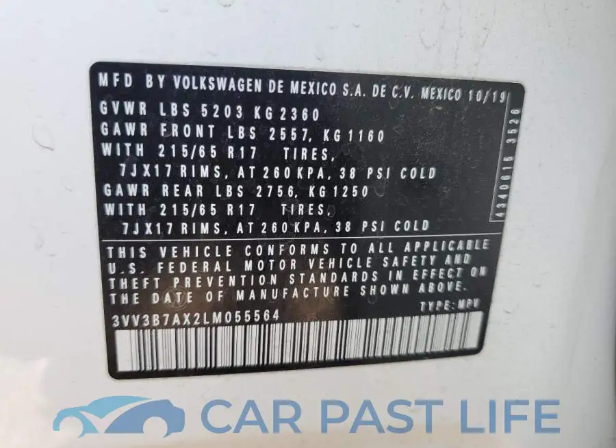 3VV3B7AX2LM055564# 14
