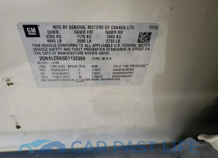 2GNALCEK9G1132994# 12