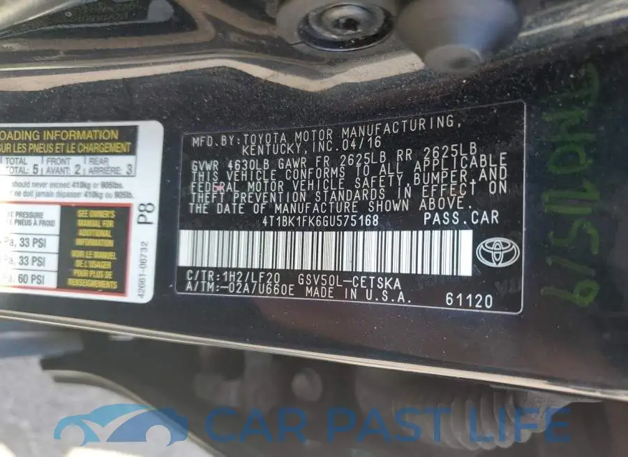 4T1BK1FK6GU575168# 12
