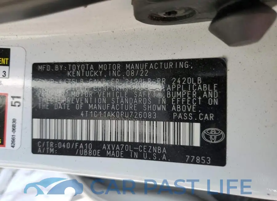 4T1C11AK0PU726083# 12