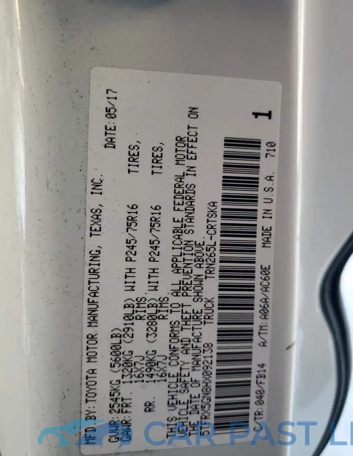 5TFRX5GN8HX092138# 12