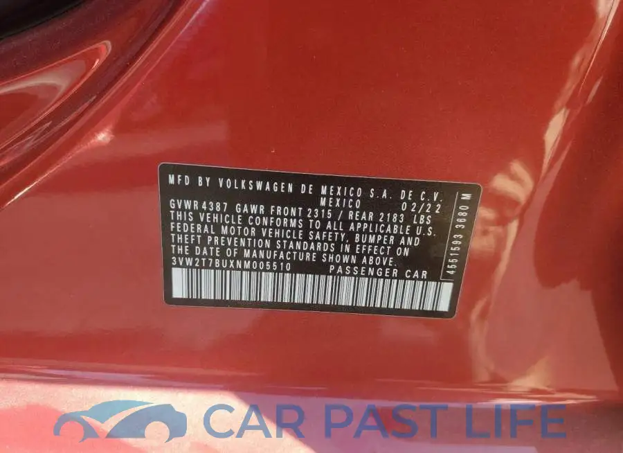 3VW2T7BUXNM005510# 12