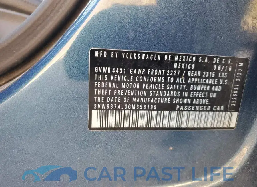 3VW637AJ0GM398199# 12