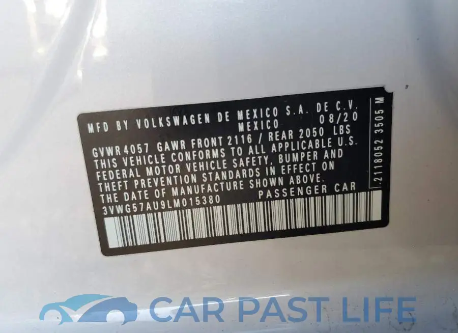 3VWG57AU9LM015380# 12