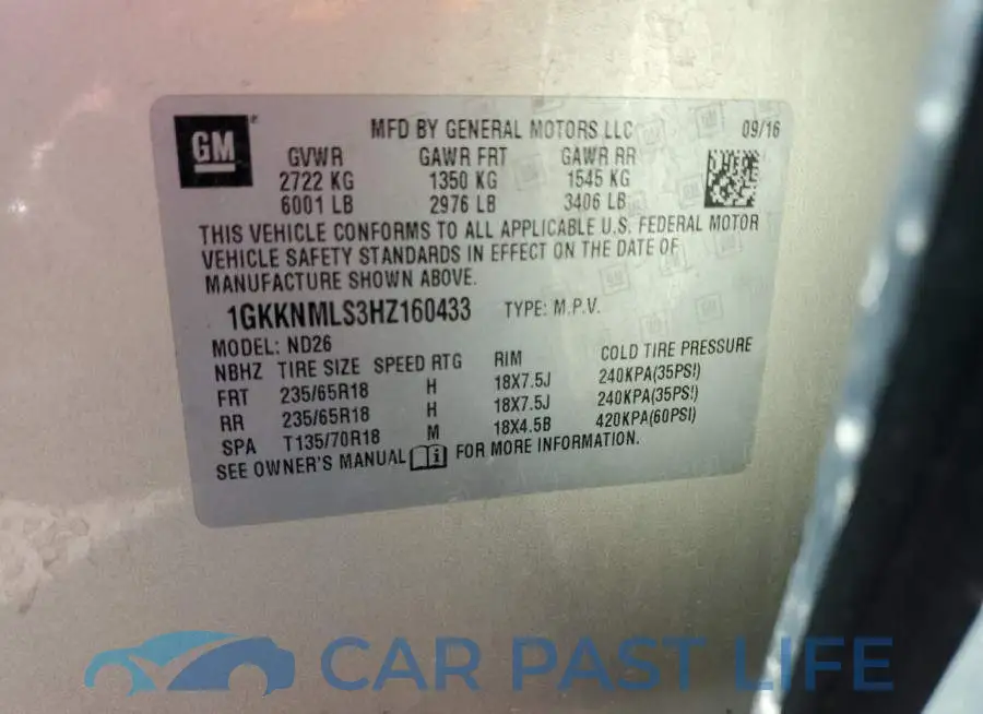 1GKKNMLS3HZ160433# 13