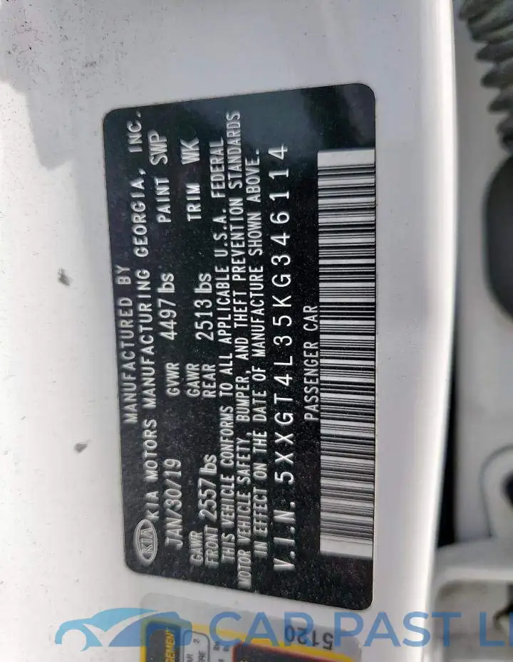 5XXGT4L35KG346114# 13