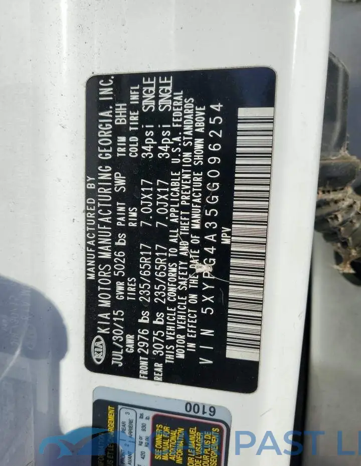 5XYPG4A35GG096254# 13