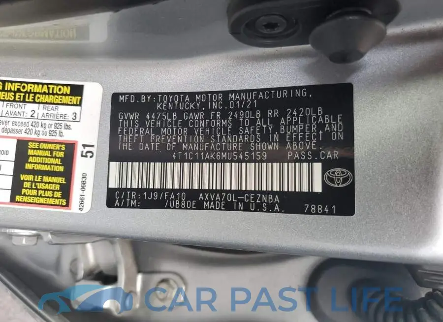 4T1C11AK6MU545159# 12