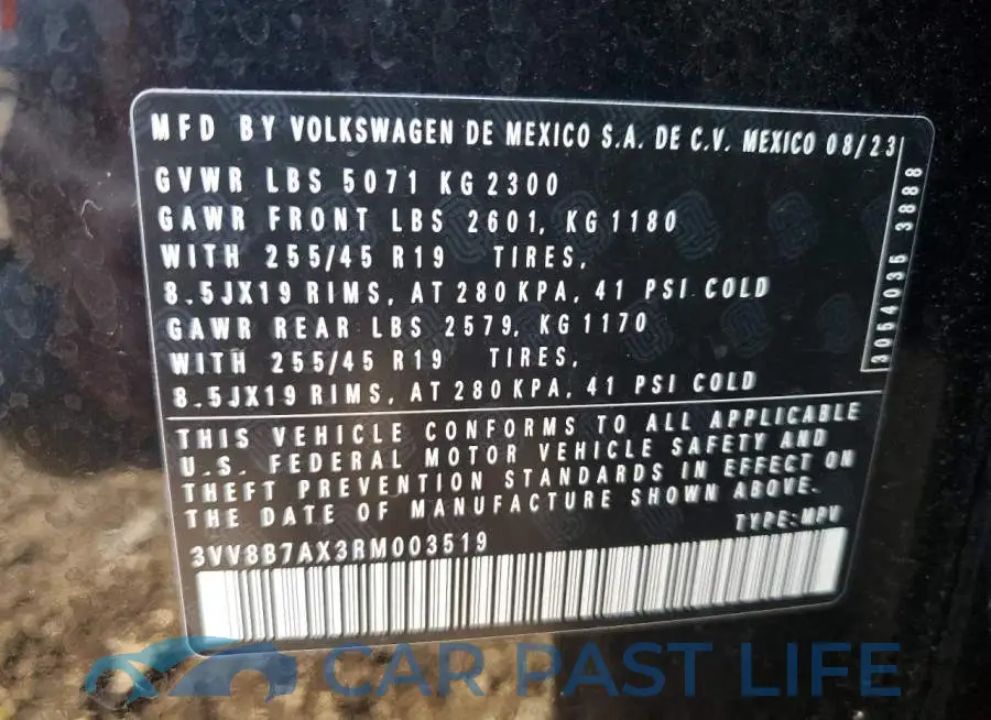 3VV8B7AX3RM003519# 13