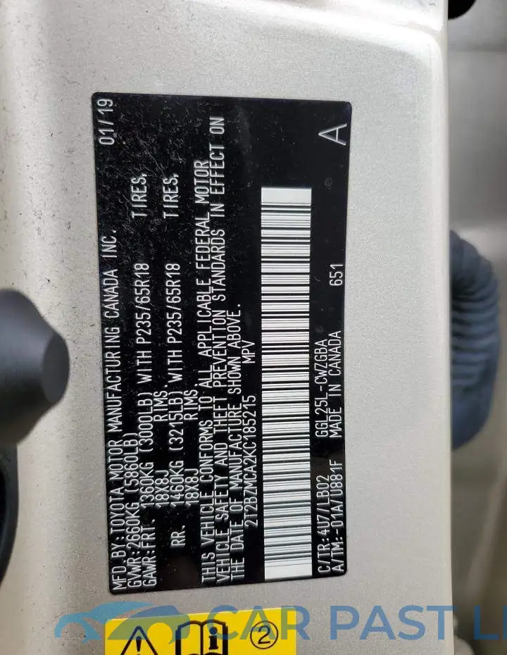 2T2BZMCA2KC185215# 14