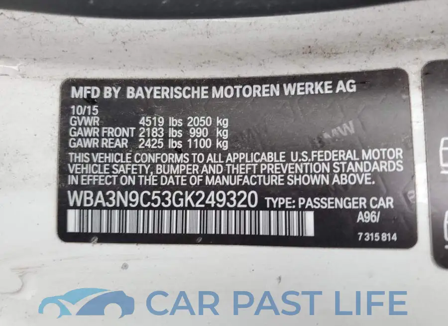 WBA3N9C53GK249320# 12