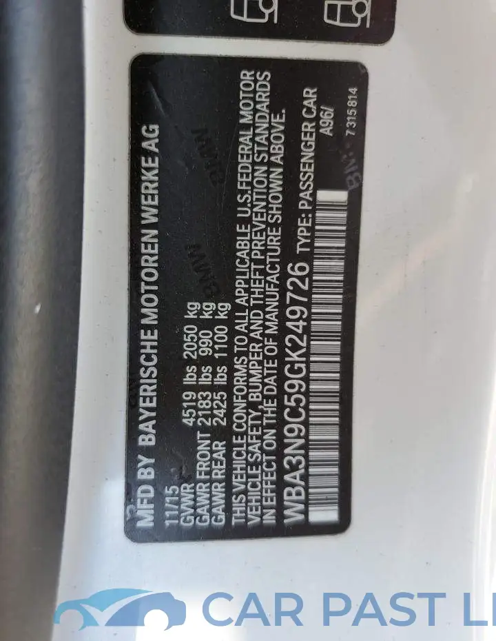WBA3N9C59GK249726# 13