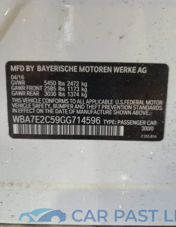 WBA7E2C59GG714596# 12