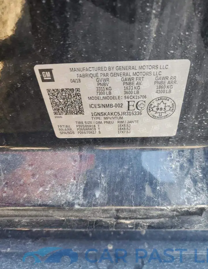 1GNSKAKC5JR316336# 14