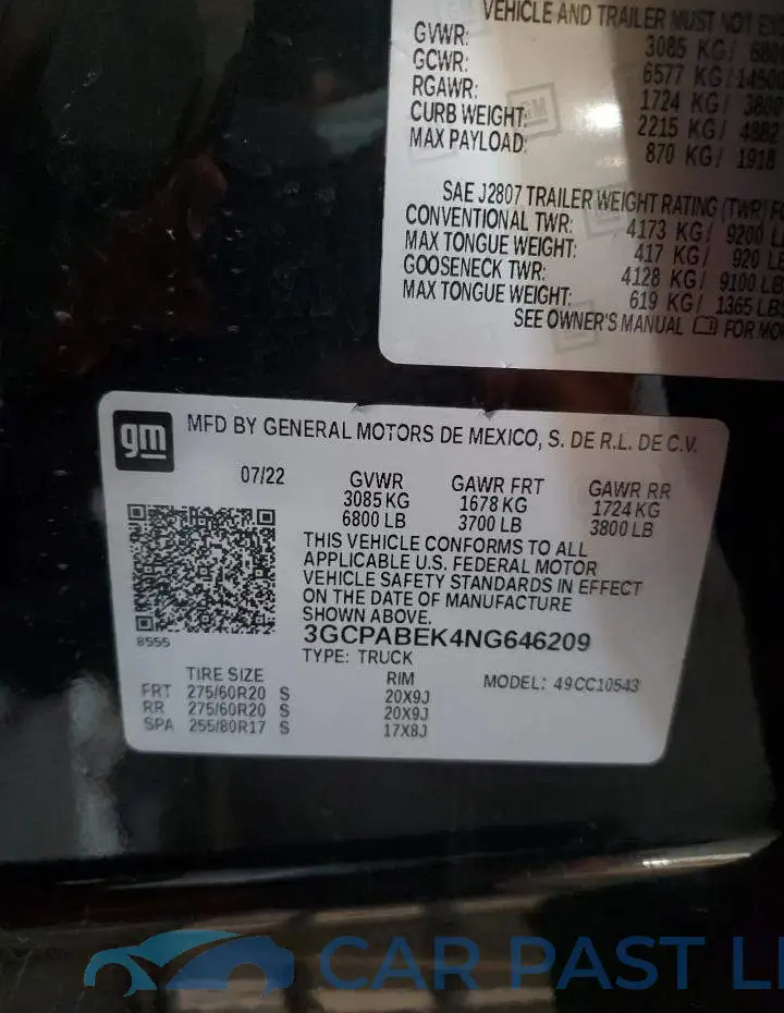 3GCPABEK4NG646209# 12