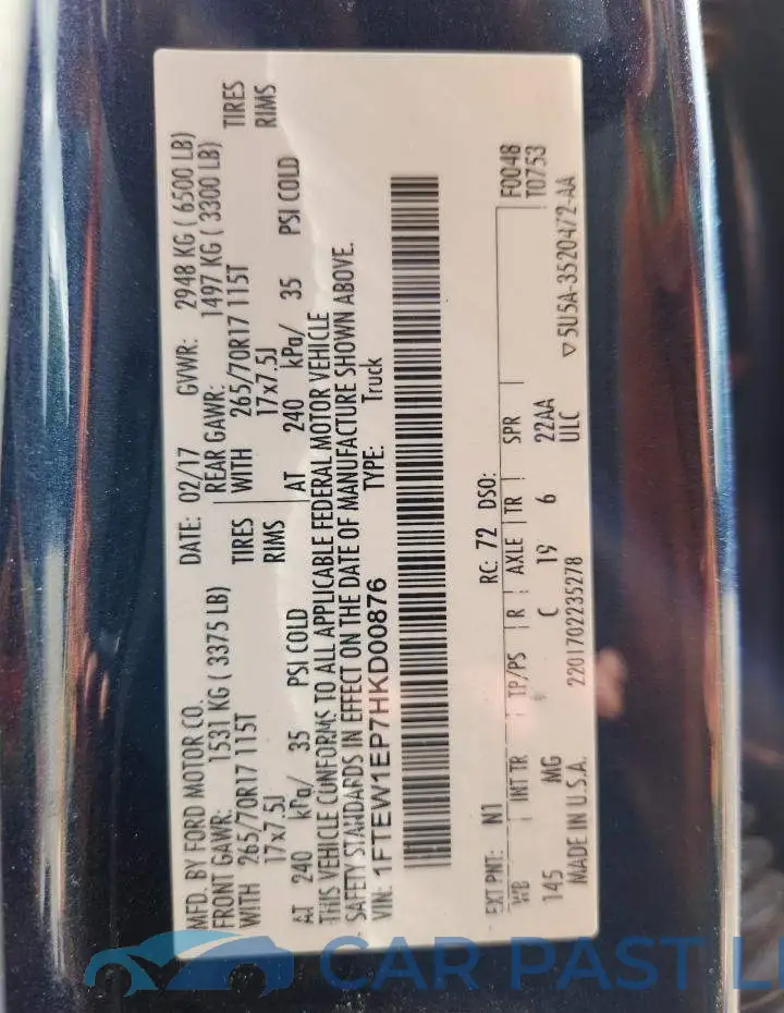 1FTEW1EP7HKD00876# 12
