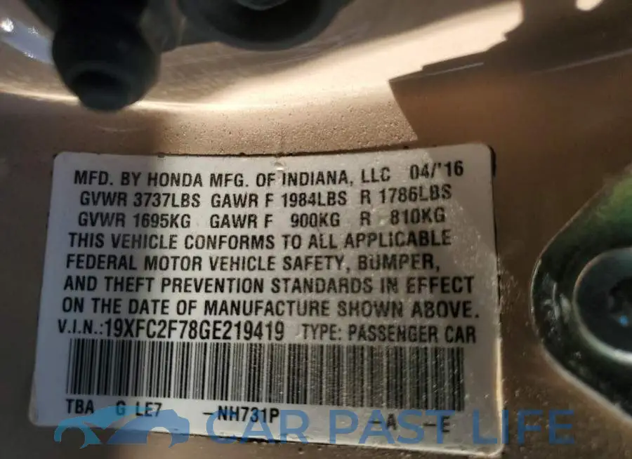 19XFC2F78GE219419# 12