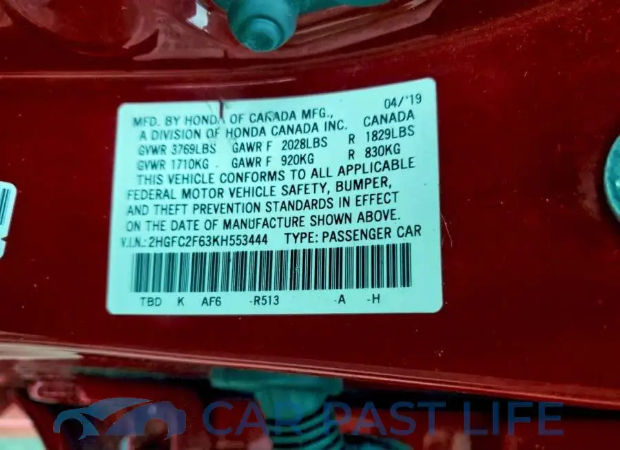 2HGFC2F63KH553444# 12