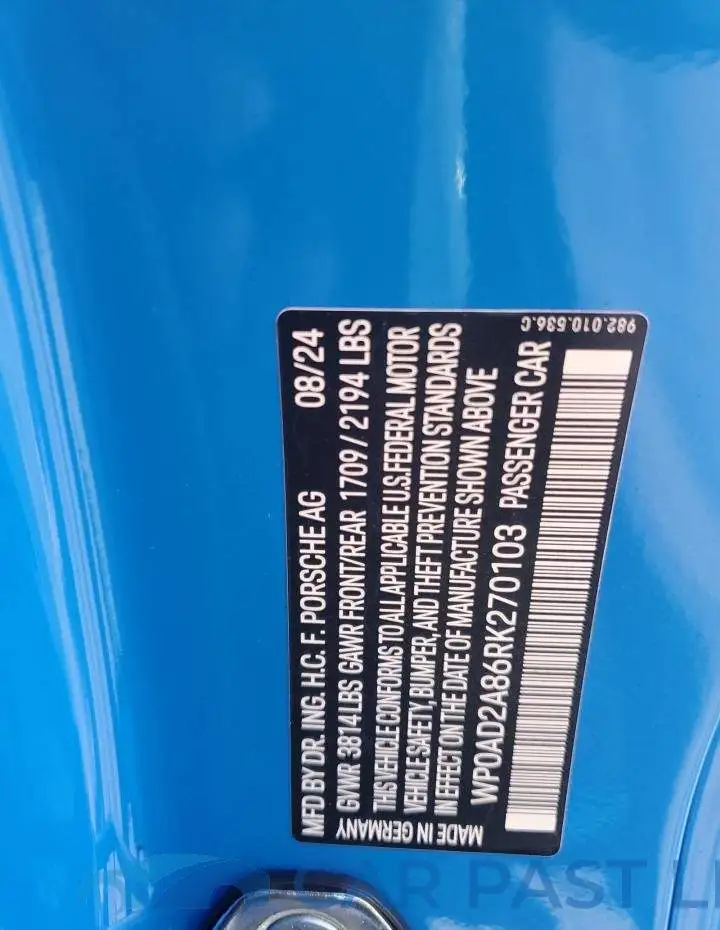WP0AD2A86RK270103# 12
