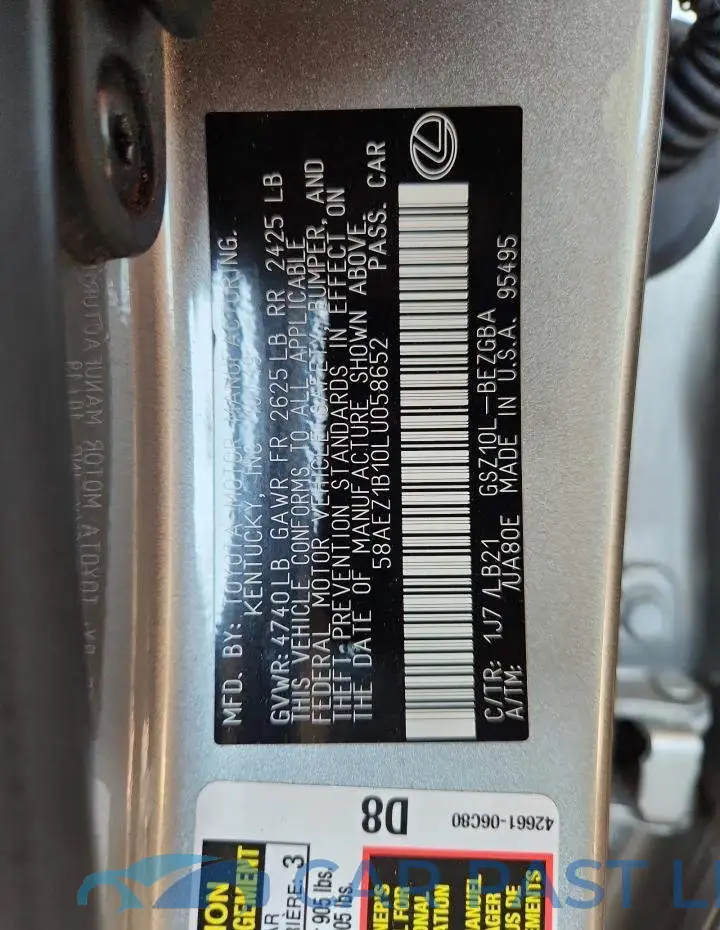 58AEZ1B10LU058652# 12