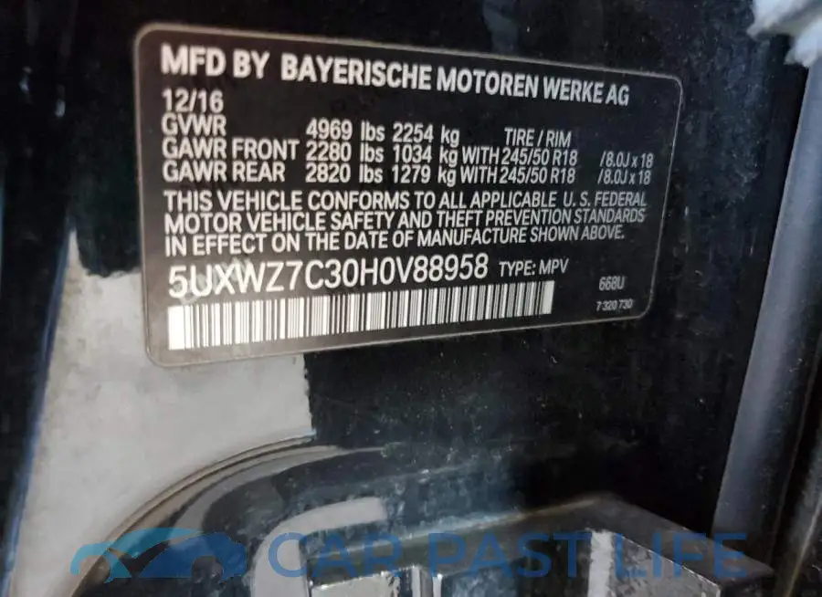 5UXWZ7C30H0V88958# 13
