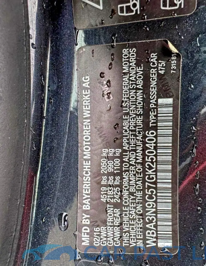 WBA3N9C57GK250406# 10