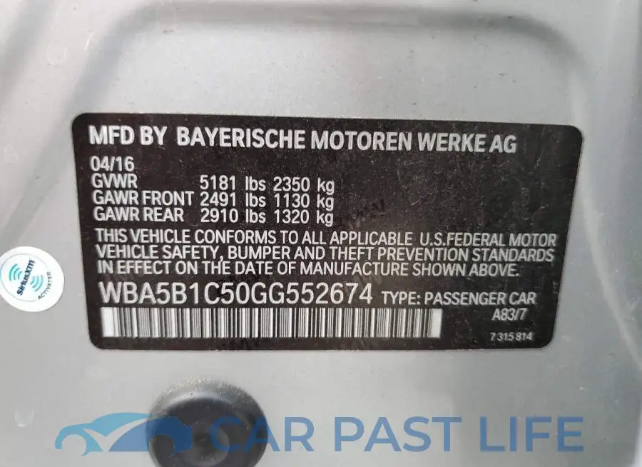 WBA5B1C50GG552674# 12