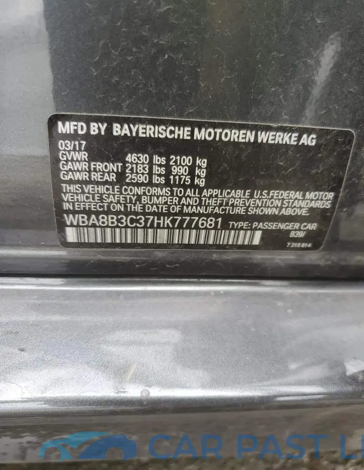 WBA8B3C37HK777681# 13