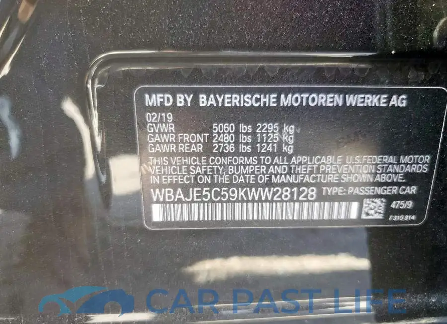 WBAJE5C59KWW28128# 12