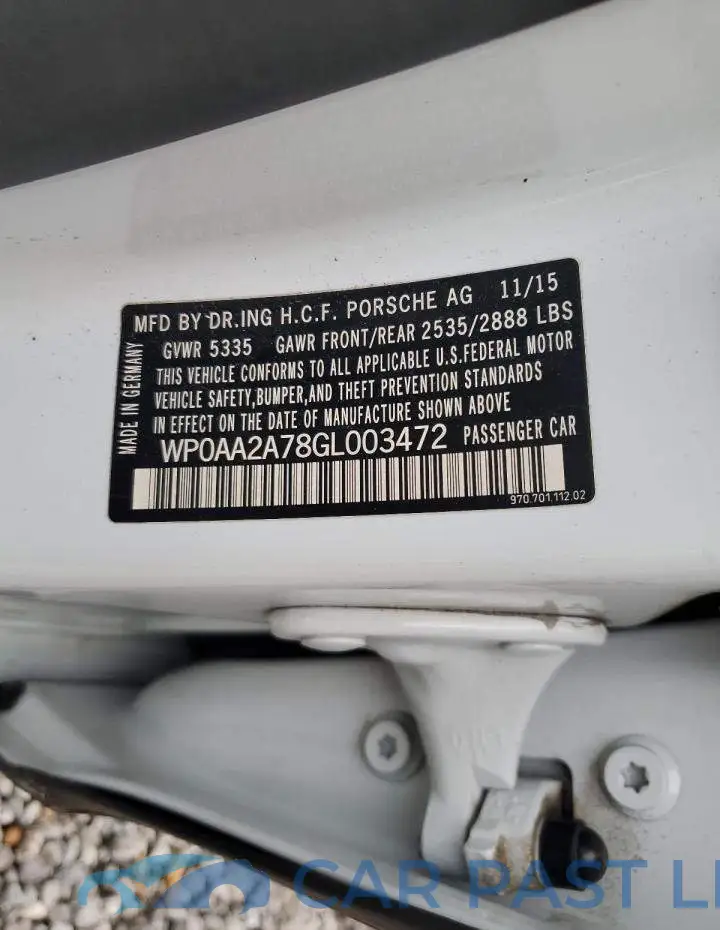 WP0AA2A78GL003472# 12