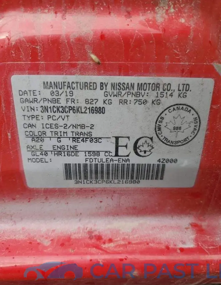 3N1CK3CP6KL216980# 13