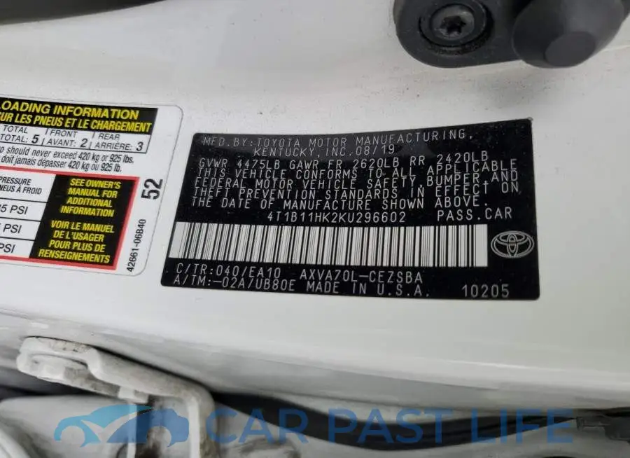 4T1B11HK2KU296602# 12