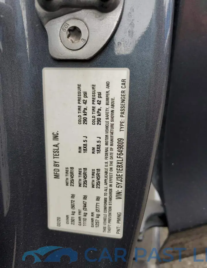 5YJ3E1EBXLF649809# 12