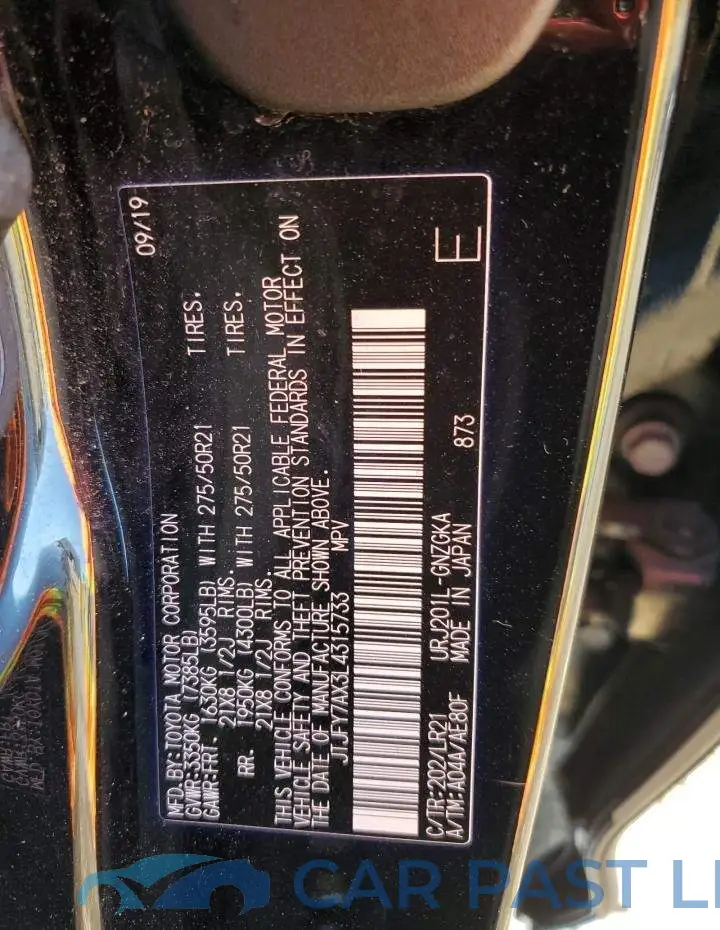 JTJFY7AX3L4315733# 12