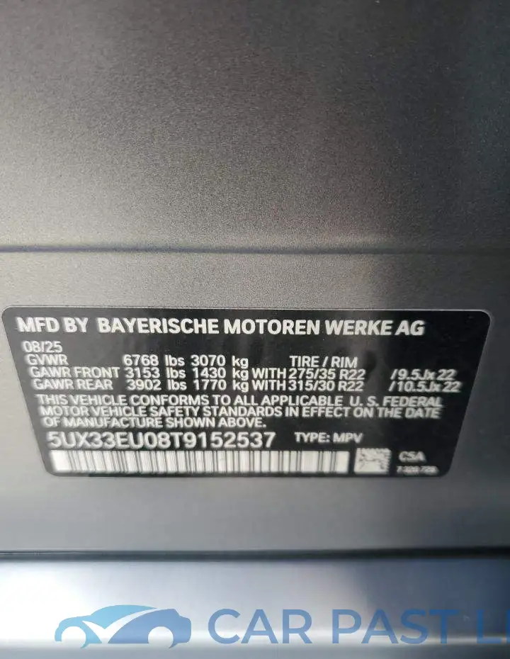 5UX33EU08T9152537# 12
