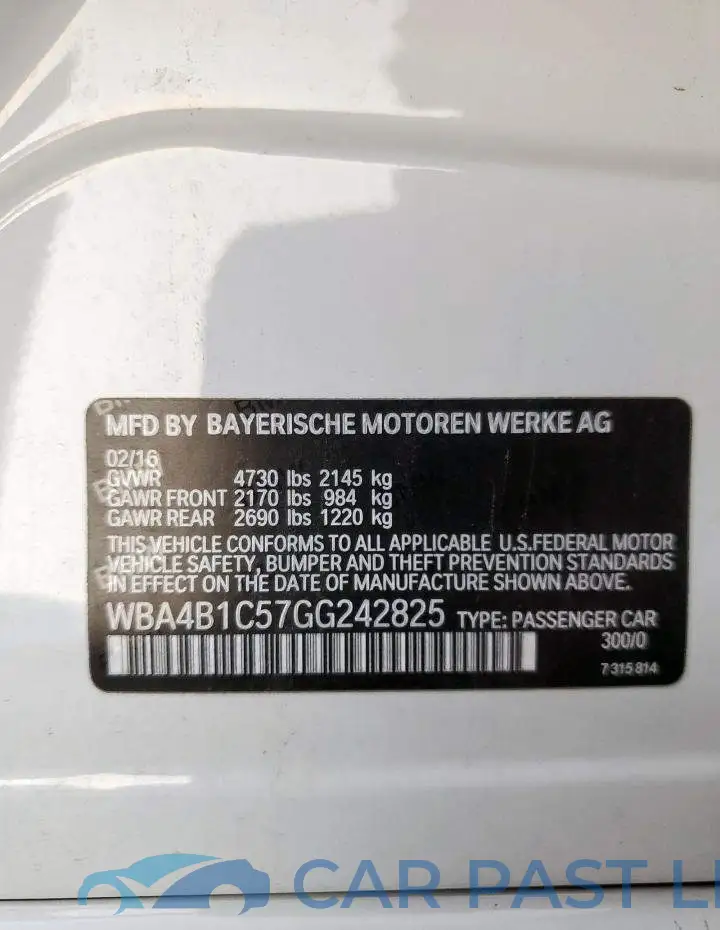 WBA4B1C57GG242825# 12