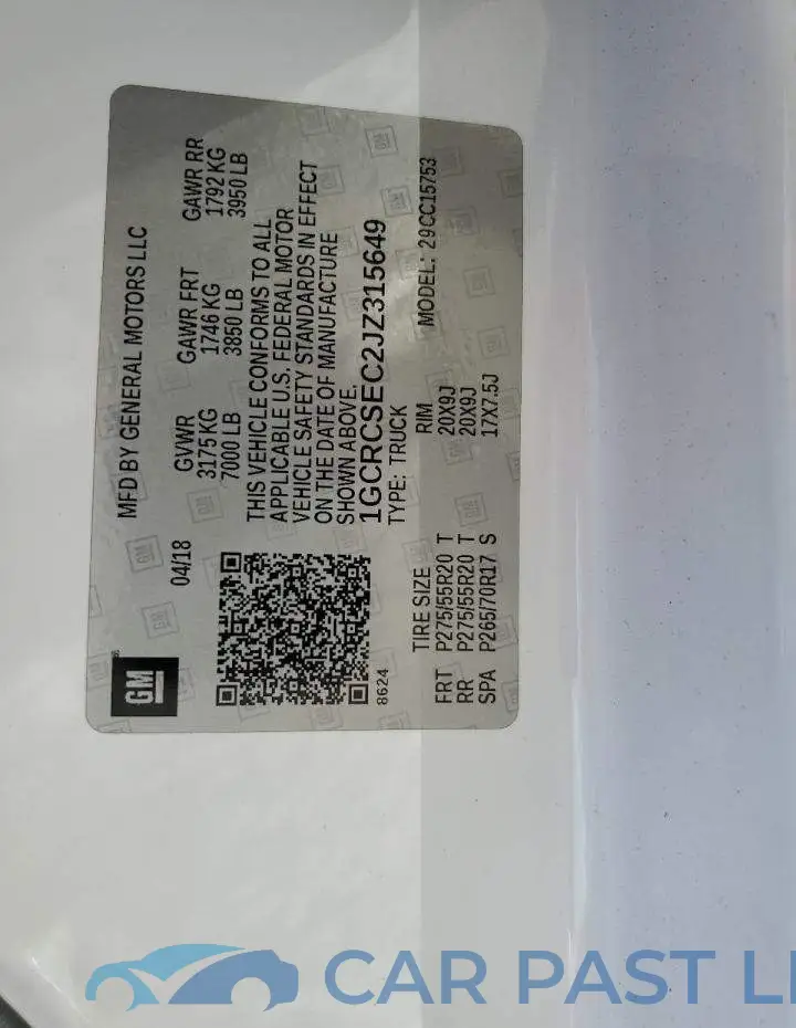 1GCRCSEC2JZ315649# 12