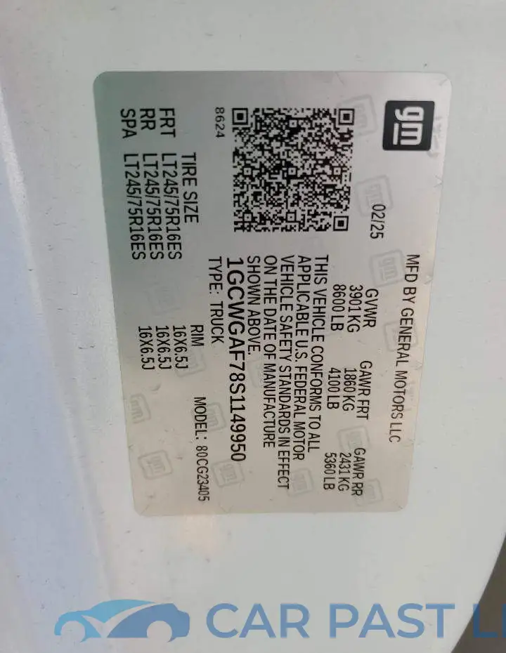 1GCWGAF78S1149950# 13