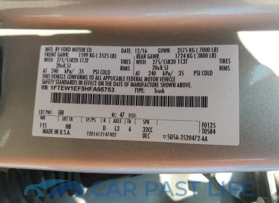 1FTEW1EF5HFA95753# 12