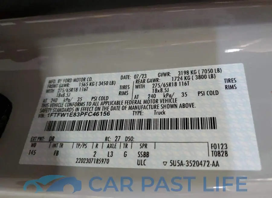 1FTFW1E83PFC46156# 12