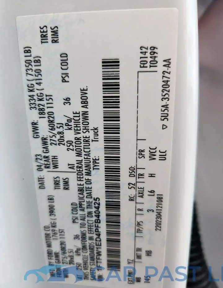 1FTFW1ED4PFB40425# 13