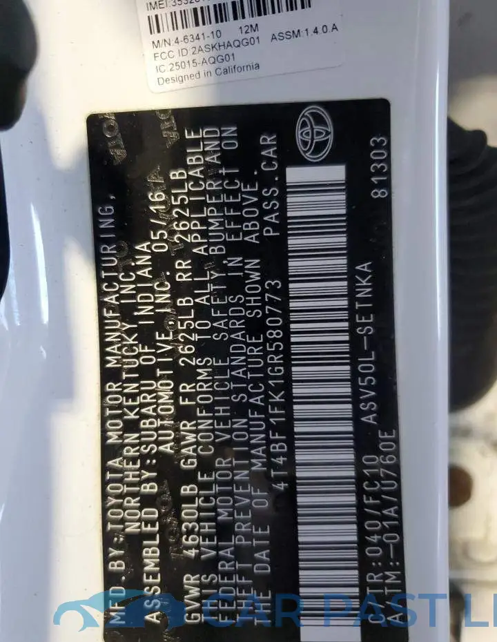 4T4BF1FK1GR580773# 12