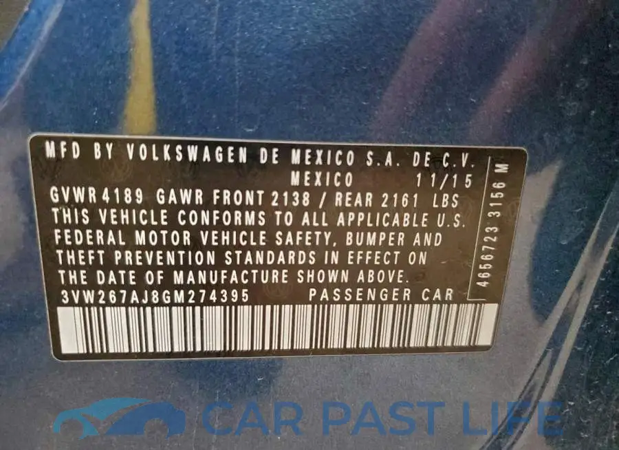 3VW267AJ8GM274395# 13