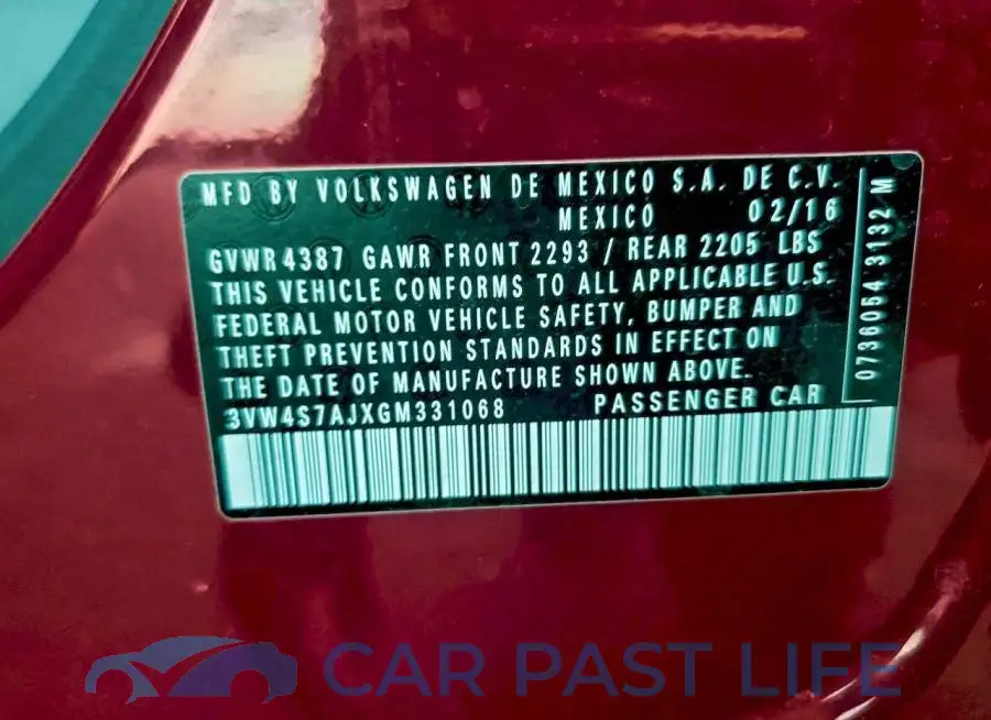 3VW4S7AJXGM331068# 13